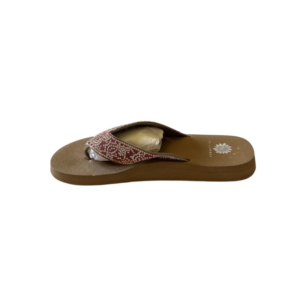 Women's Sandals Red Beaded Bling Thong Sandals Flip Flops Yellow Box Sz 8 - Picture 7 of 8